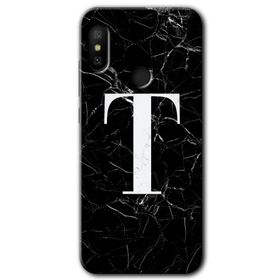 Xiaomi Mi Max 3 Siyah Mermer Desenli T Harfi Baskılı Uyumlu Silikon Kılıf