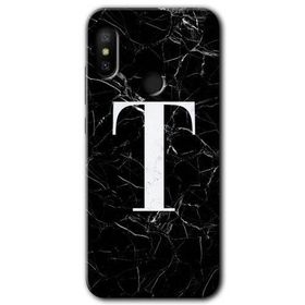 Xiaomi Mi Max 3 Siyah Mermer Desenli T Harfi Baskılı Uyumlu Silikon Kılıf