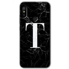 Xiaomi Mi Max 3 Siyah Mermer Desenli T Harfi Baskılı Uyumlu Silikon Kılıf