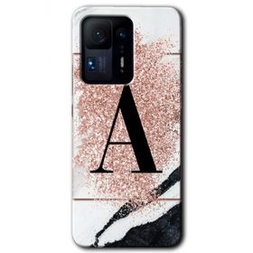 Xiaomi Mi Mix 4 Pembe Mermer Desenli A Harfi Baskılı Uyumlu Silikon Kılıf