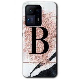 Xiaomi Mi Mix 4 Pembe Mermer Desenli B Harfi Baskılı Uyumlu Silikon Kılıf