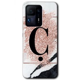 Xiaomi Mi Mix 4 Pembe Mermer Desenli C Harfi Baskılı Uyumlu Silikon Kılıf