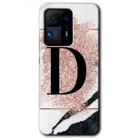 Xiaomi Mi Mix 4 Pembe Mermer Desenli D Harfi Baskılı Uyumlu Silikon Kılıf
