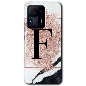 Xiaomi Mi Mix 4 Pembe Mermer Desenli F Harfi Baskılı Uyumlu Silikon Kılıf