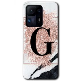Xiaomi Mi Mix 4 Pembe Mermer Desenli G Harfi Baskılı Uyumlu Silikon Kılıf