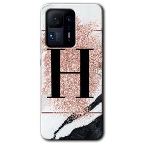 Xiaomi Mi Mix 4 Pembe Mermer Desenli H Harfi Baskılı Uyumlu Silikon Kılıf