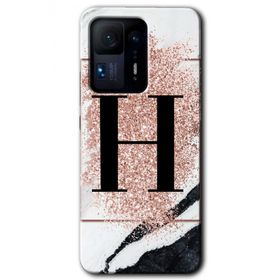 Xiaomi Mi Mix 4 Pembe Mermer Desenli H Harfi Baskılı Uyumlu Silikon Kılıf