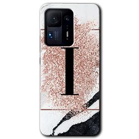 Xiaomi Mi Mix 4 Pembe Mermer Desenli I Harfi Baskılı Uyumlu Silikon Kılıf