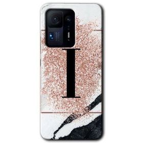 Xiaomi Mi Mix 4 Pembe Mermer Desenli I Harfi Baskılı Uyumlu Silikon Kılıf