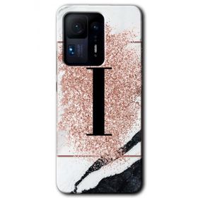Xiaomi Mi Mix 4 Pembe Mermer Desenli I Harfi Baskılı Uyumlu Silikon Kılıf