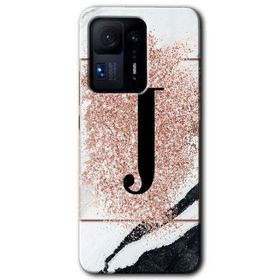 Xiaomi Mi Mix 4 Pembe Mermer Desenli J Harfi Baskılı Uyumlu Silikon Kılıf