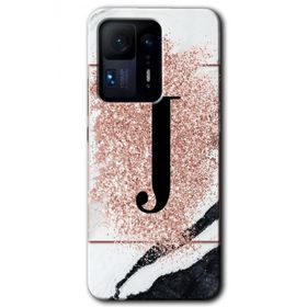 Xiaomi Mi Mix 4 Pembe Mermer Desenli J Harfi Baskılı Uyumlu Silikon Kılıf