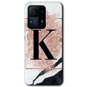 Xiaomi Mi Mix 4 Pembe Mermer Desenli K Harfi Baskılı Uyumlu Silikon Kılıf