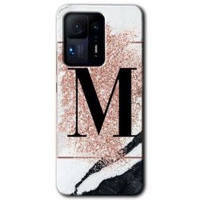 Xiaomi Mi Mix 4 Pembe Mermer Desenli M Harfi Baskılı Uyumlu Silikon Kılıf