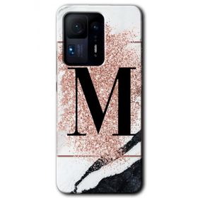 Xiaomi Mi Mix 4 Pembe Mermer Desenli M Harfi Baskılı Uyumlu Silikon Kılıf