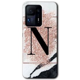 Xiaomi Mi Mix 4 Pembe Mermer Desenli N Harfi Baskılı Uyumlu Silikon Kılıf