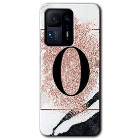 Xiaomi Mi Mix 4 Pembe Mermer Desenli O Harfi Baskılı Uyumlu Silikon Kılıf