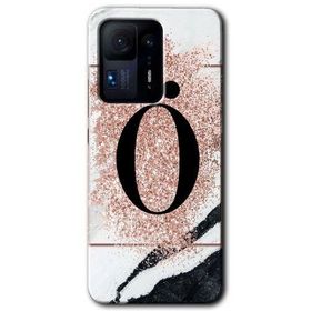 Xiaomi Mi Mix 4 Pembe Mermer Desenli O Harfi Baskılı Uyumlu Silikon Kılıf