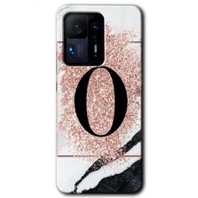 Xiaomi Mi Mix 4 Pembe Mermer Desenli O Harfi Baskılı Uyumlu Silikon Kılıf