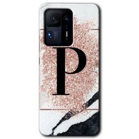 Xiaomi Mi Mix 4 Pembe Mermer Desenli P Harfi Baskılı Uyumlu Silikon Kılıf