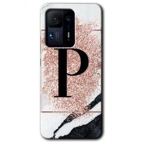 Xiaomi Mi Mix 4 Pembe Mermer Desenli P Harfi Baskılı Uyumlu Silikon Kılıf