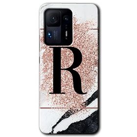 Xiaomi Mi Mix 4 Pembe Mermer Desenli R Harfi Baskılı Uyumlu Silikon Kılıf