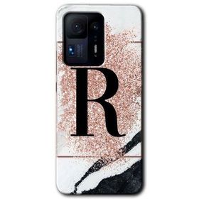 Xiaomi Mi Mix 4 Pembe Mermer Desenli R Harfi Baskılı Uyumlu Silikon Kılıf