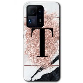 Xiaomi Mi Mix 4 Pembe Mermer Desenli T Harfi Baskılı Uyumlu Silikon Kılıf