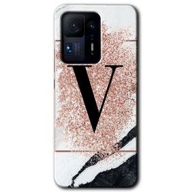 Xiaomi Mi Mix 4 Pembe Mermer Desenli V Harfi Baskılı Uyumlu Silikon Kılıf