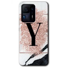 Xiaomi Mi Mix 4 Pembe Mermer Desenli Y Harfi Baskılı Uyumlu Silikon Kılıf