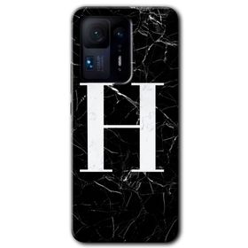 Xiaomi Mi Mix 4 Siyah Mermer Desenli H Harfi Baskılı Uyumlu Silikon Kılıf