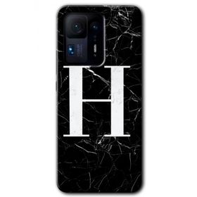 Xiaomi Mi Mix 4 Siyah Mermer Desenli H Harfi Baskılı Uyumlu Silikon Kılıf