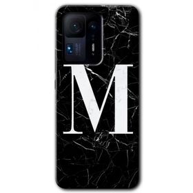 Xiaomi Mi Mix 4 Siyah Mermer Desenli M Harfi Baskılı Uyumlu Silikon Kılıf