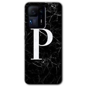 Xiaomi Mi Mix 4 Siyah Mermer Desenli P Harfi Baskılı Uyumlu Silikon Kılıf