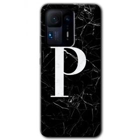 Xiaomi Mi Mix 4 Siyah Mermer Desenli P Harfi Baskılı Uyumlu Silikon Kılıf