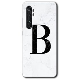 Xiaomi Mi Note 10 Lite Beyaz Mermer Desenli B Harfi Baskılı Uyumlu Silikon Kılıf