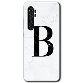 Xiaomi Mi Note 10 Lite Beyaz Mermer Desenli B Harfi Baskılı Uyumlu Silikon Kılıf