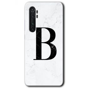 Xiaomi Mi Note 10 Lite Beyaz Mermer Desenli B Harfi Baskılı Uyumlu Silikon Kılıf