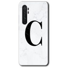 Xiaomi Mi Note 10 Lite Beyaz Mermer Desenli C Harfi Baskılı Uyumlu Silikon Kılıf