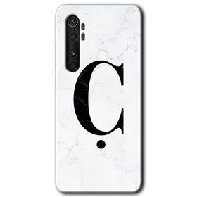 Xiaomi Mi Note 10 Lite Beyaz Mermer Desenli C Harfi Baskılı Uyumlu Silikon Kılıf