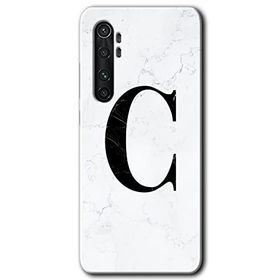 Xiaomi Mi Note 10 Lite Beyaz Mermer Desenli C Harfi Baskılı Uyumlu Silikon Kılıf