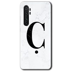 Xiaomi Mi Note 10 Lite Beyaz Mermer Desenli C Harfi Baskılı Uyumlu Silikon Kılıf
