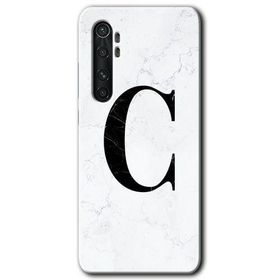 Xiaomi Mi Note 10 Lite Beyaz Mermer Desenli C Harfi Baskılı Uyumlu Silikon Kılıf