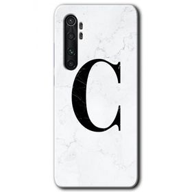 Xiaomi Mi Note 10 Lite Beyaz Mermer Desenli C Harfi Baskılı Uyumlu Silikon Kılıf