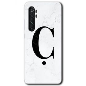 Xiaomi Mi Note 10 Lite Beyaz Mermer Desenli C Harfi Baskılı Uyumlu Silikon Kılıf