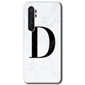 Xiaomi Mi Note 10 Lite Beyaz Mermer Desenli D Harfi Baskılı Uyumlu Silikon Kılıf