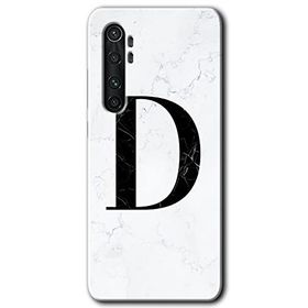 Xiaomi Mi Note 10 Lite Beyaz Mermer Desenli D Harfi Baskılı Uyumlu Silikon Kılıf