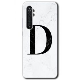 Xiaomi Mi Note 10 Lite Beyaz Mermer Desenli D Harfi Baskılı Uyumlu Silikon Kılıf