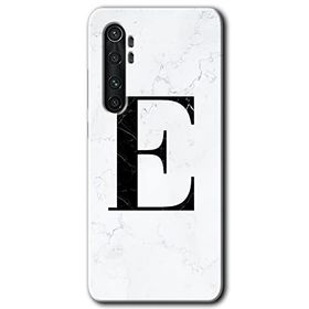 Xiaomi Mi Note 10 Lite Beyaz Mermer Desenli E Harfi Baskılı Uyumlu Silikon Kılıf