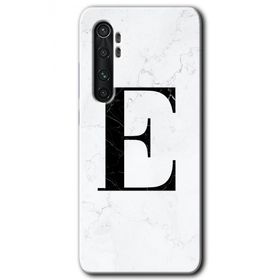 Xiaomi Mi Note 10 Lite Beyaz Mermer Desenli E Harfi Baskılı Uyumlu Silikon Kılıf